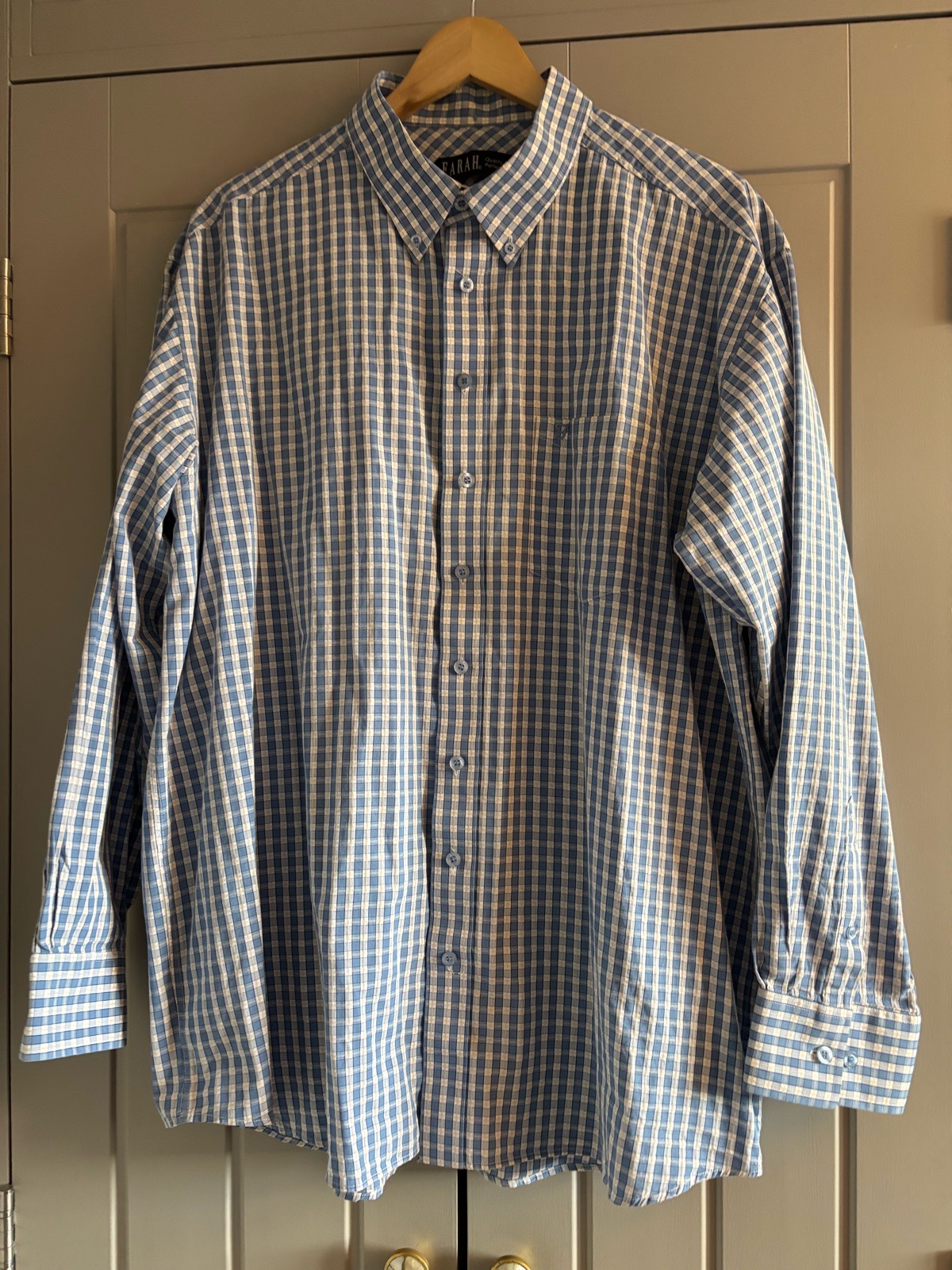 Farah Shirt Men’s Blue Check Long Sleeves Size XXL Button Down Collar Cotton VGC
