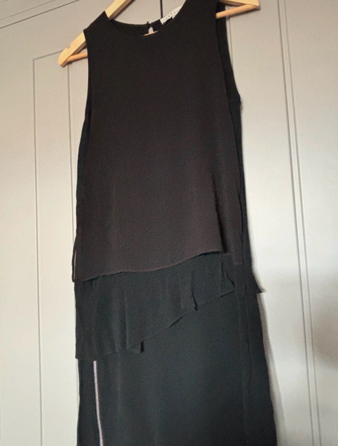 Sandro Paris Dress Black Layered Chiffon Zip Skirt Size UK 8 (1) Sleeveless VGC