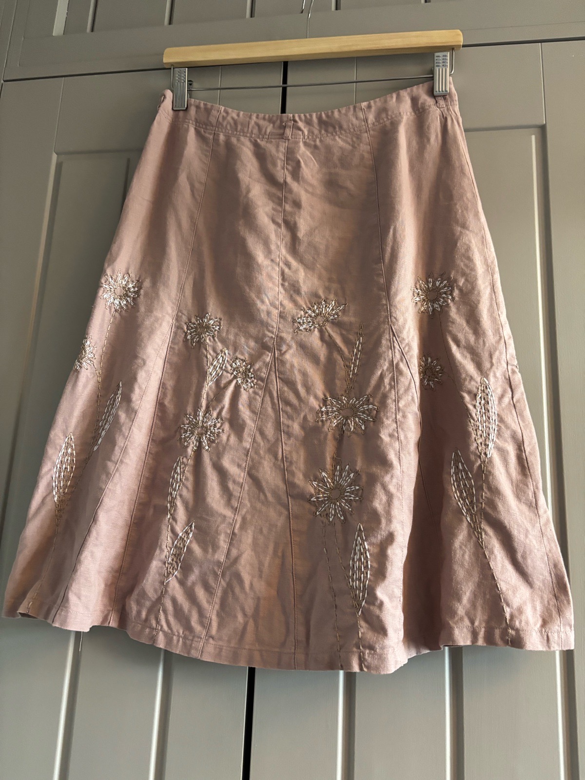 Next Skirt 100% Linen Embroidered A Line Skirt Size 8 Dusky Pink Y2K Fairycore