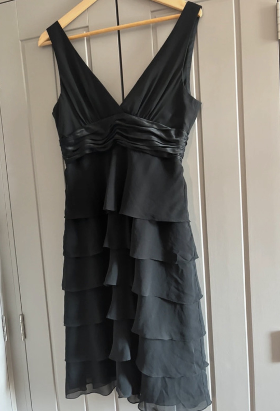 BCBGMaxazria Black 100% Silk Dress Size UK 8 Rara Frill Ruffle Fairy Core Y2K