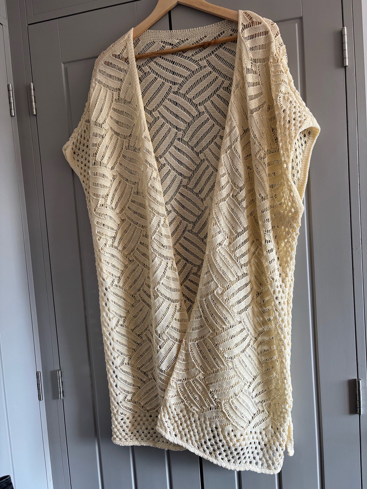 Cream Cardigan Open Knit Sleeveless 2XL Open Sides Long Length Layering Autumn Boho Hippie