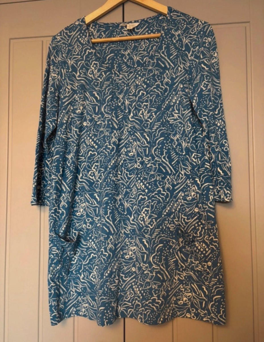 Seasalt Cornwall Busy Lizzy Blue & White Organic Cotton Tunic Dress Top Size 10