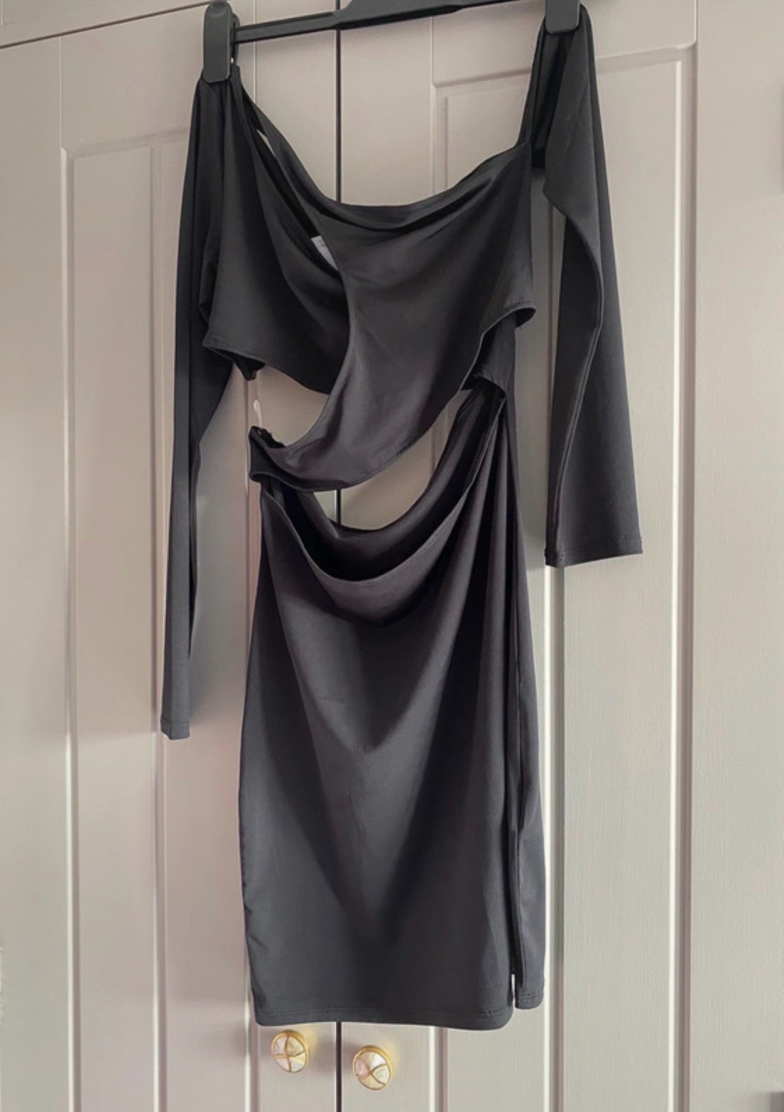 H&M Divided Black Party Clubbing Dress Size M UK 10 Long Sleeve One Shoulder BNWT