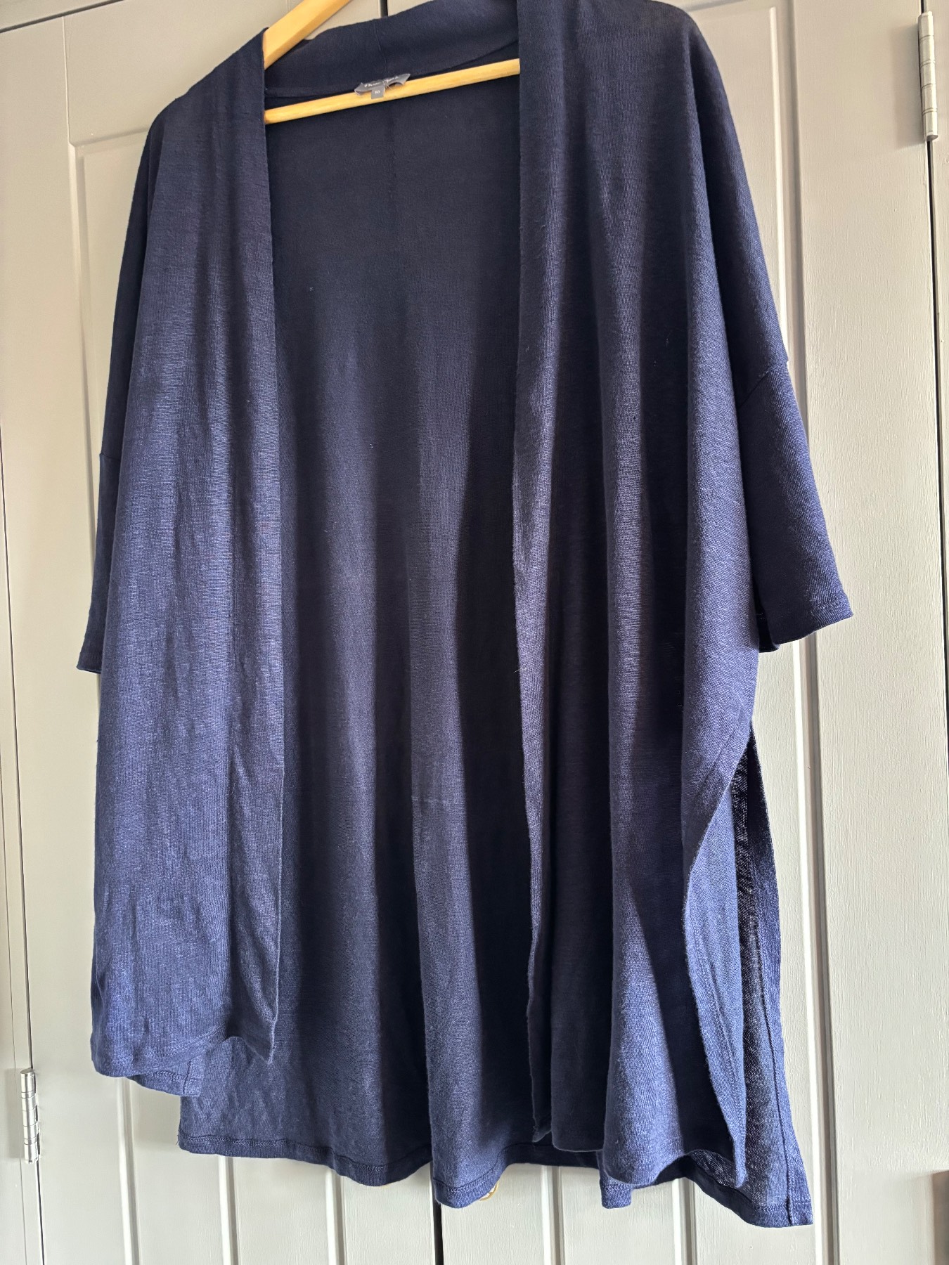 Phase Eight Cardigan Navy 100% Linen Fine Knit Size 10 Oversized Open Front VGC