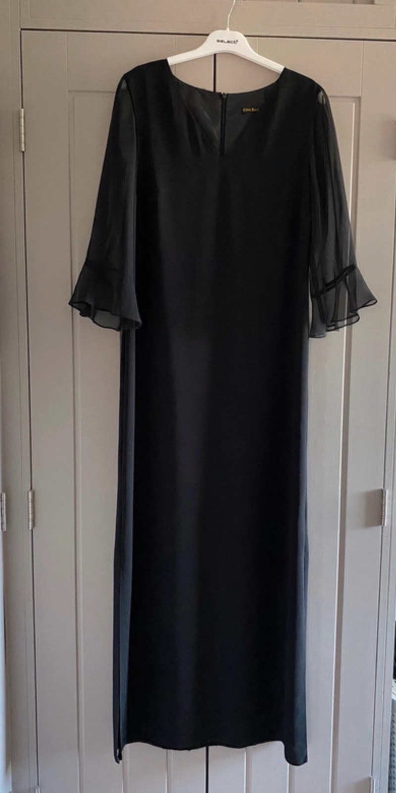 Gina Bacconi Dress Black Size 10 Maxi Evening Party Event Ball Sheer Sleeves VGC