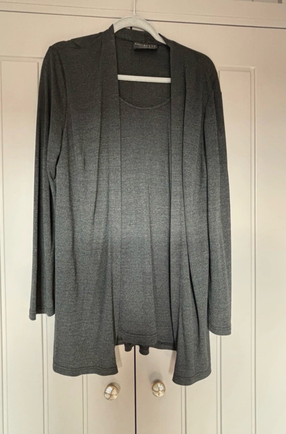 Shubette Top With Attached Cardigan  Lightweight Dark Grey Size 14+ VGC
