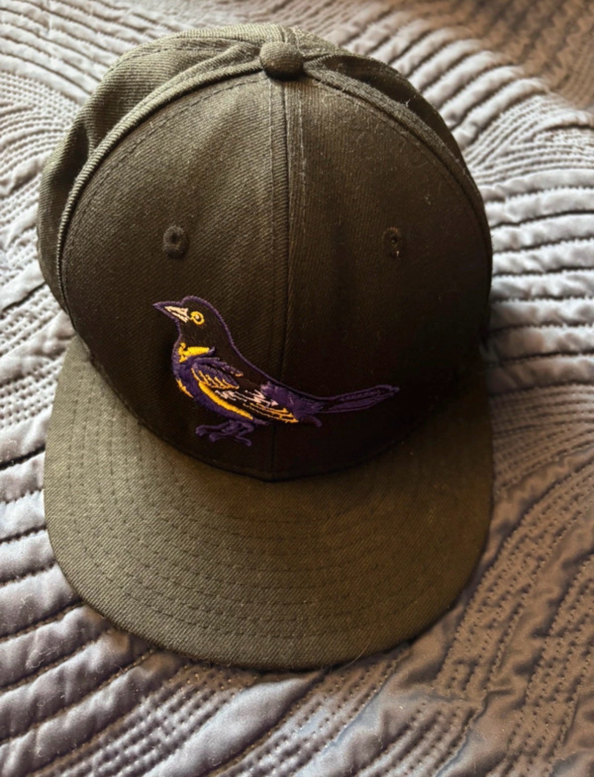 NEW ERA Baltimore Orioles Cap Baseball Size 7 3/8 Black Purple Bird Patch