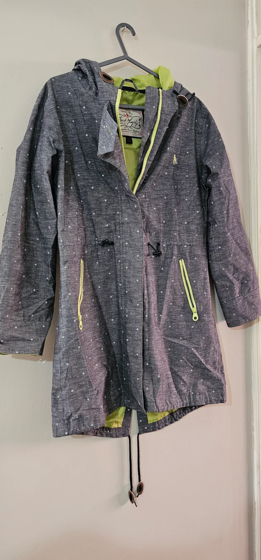 Grey polka dot waterproof raincoat size 10 Jack Murphy
