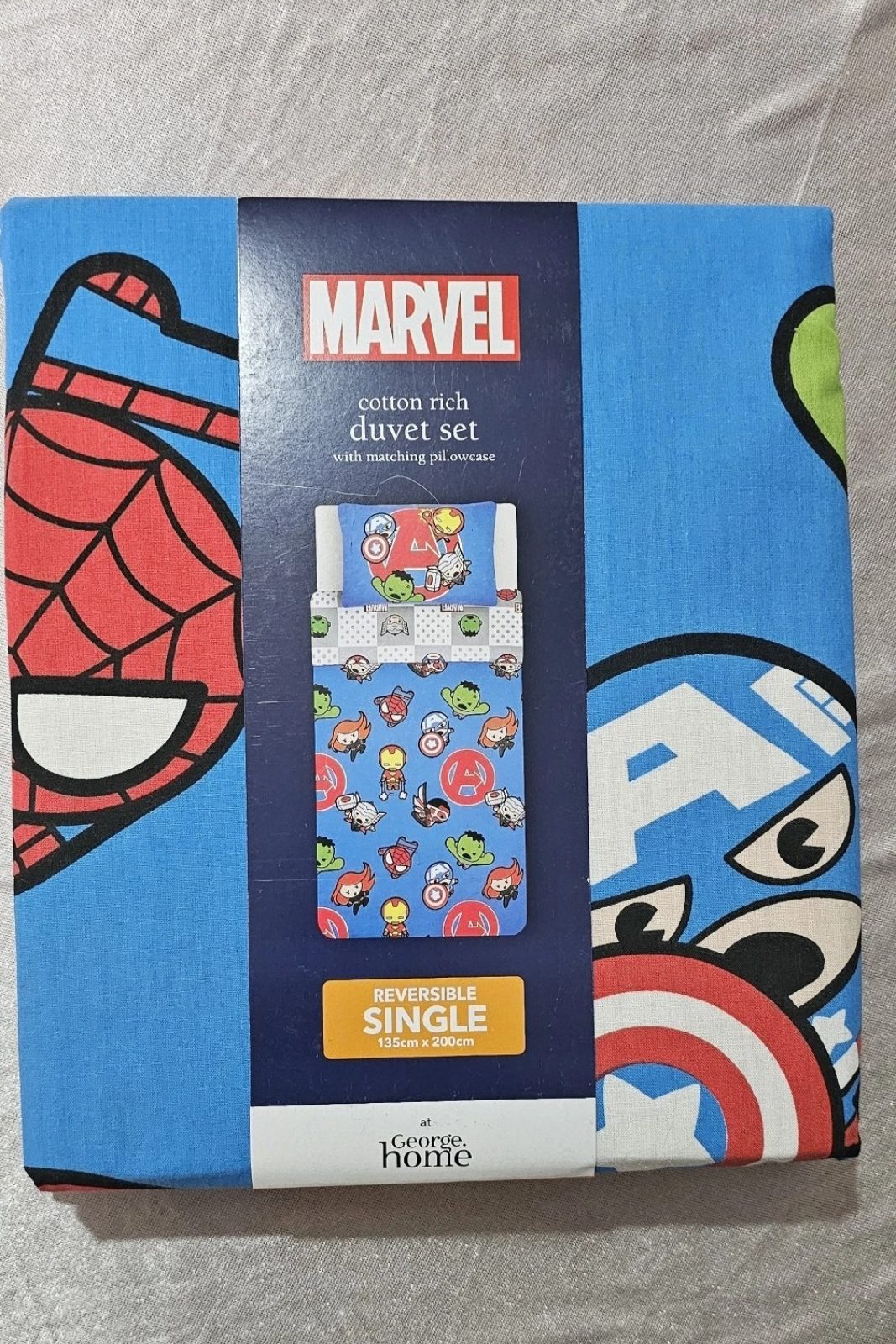 George Home Marvel Avengers Reversible Single Duvet Set 135x200cm Pillowcase