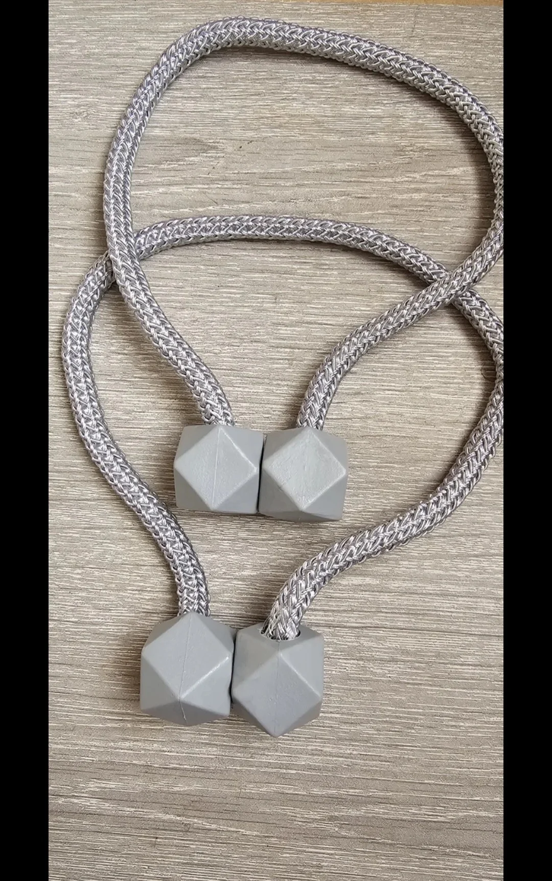 4 PACK Grey Magnetic Curtain Tie Backs Diamond Cut Holdbacks Strong No Drill