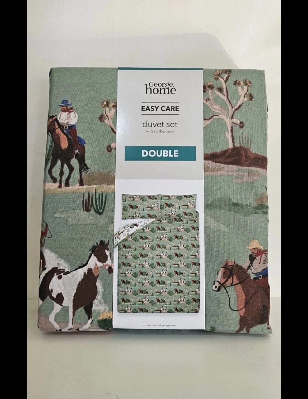 Wild cowboy double reversible duvet set Asda George Green With Horses Design