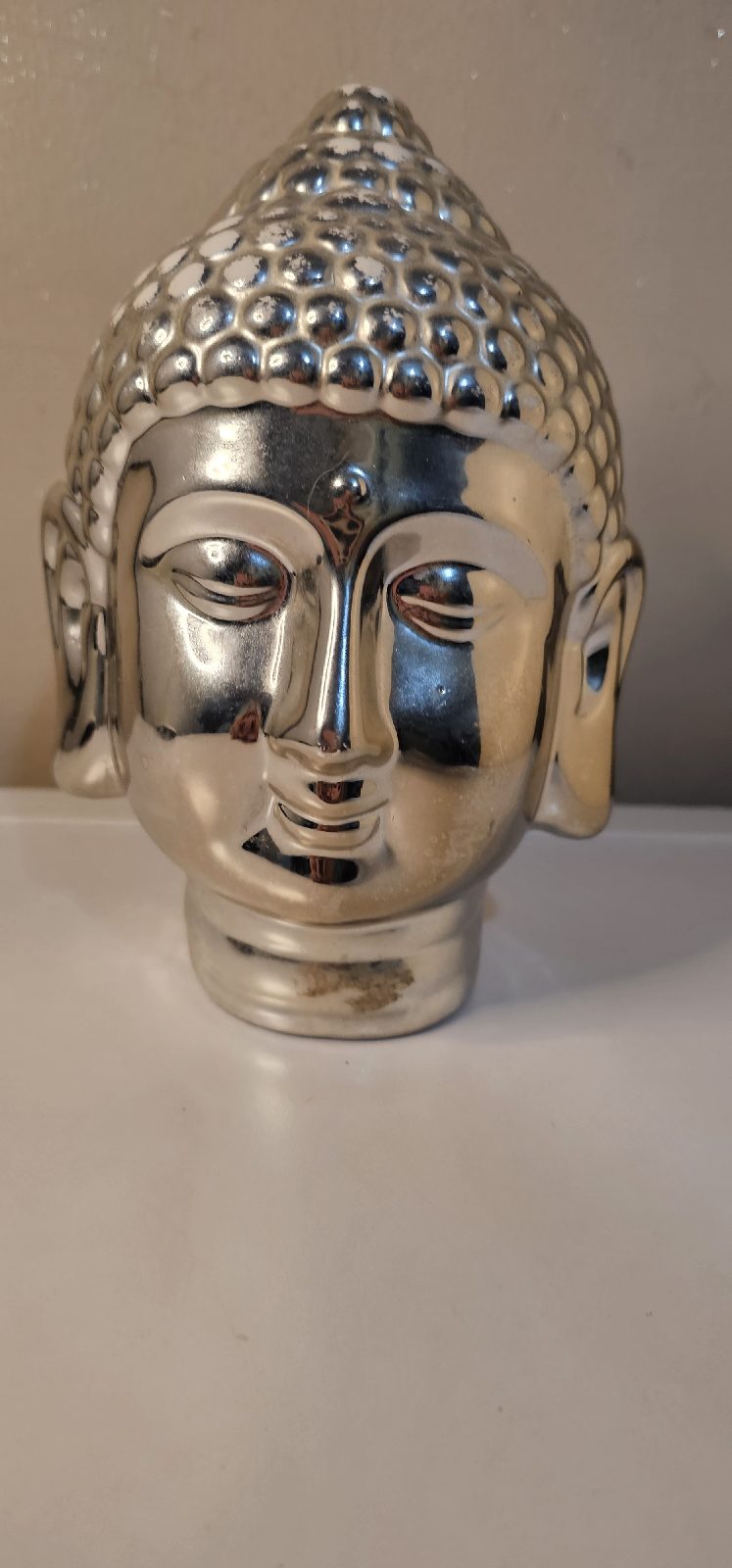 Silver chrome Buddha head ornament 23cm