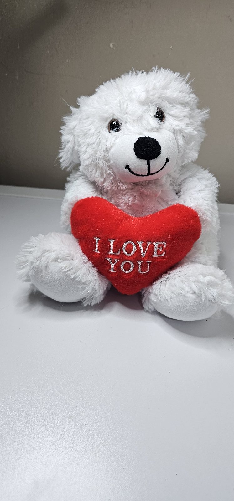 I Love You heart teddy bear white plush abeec