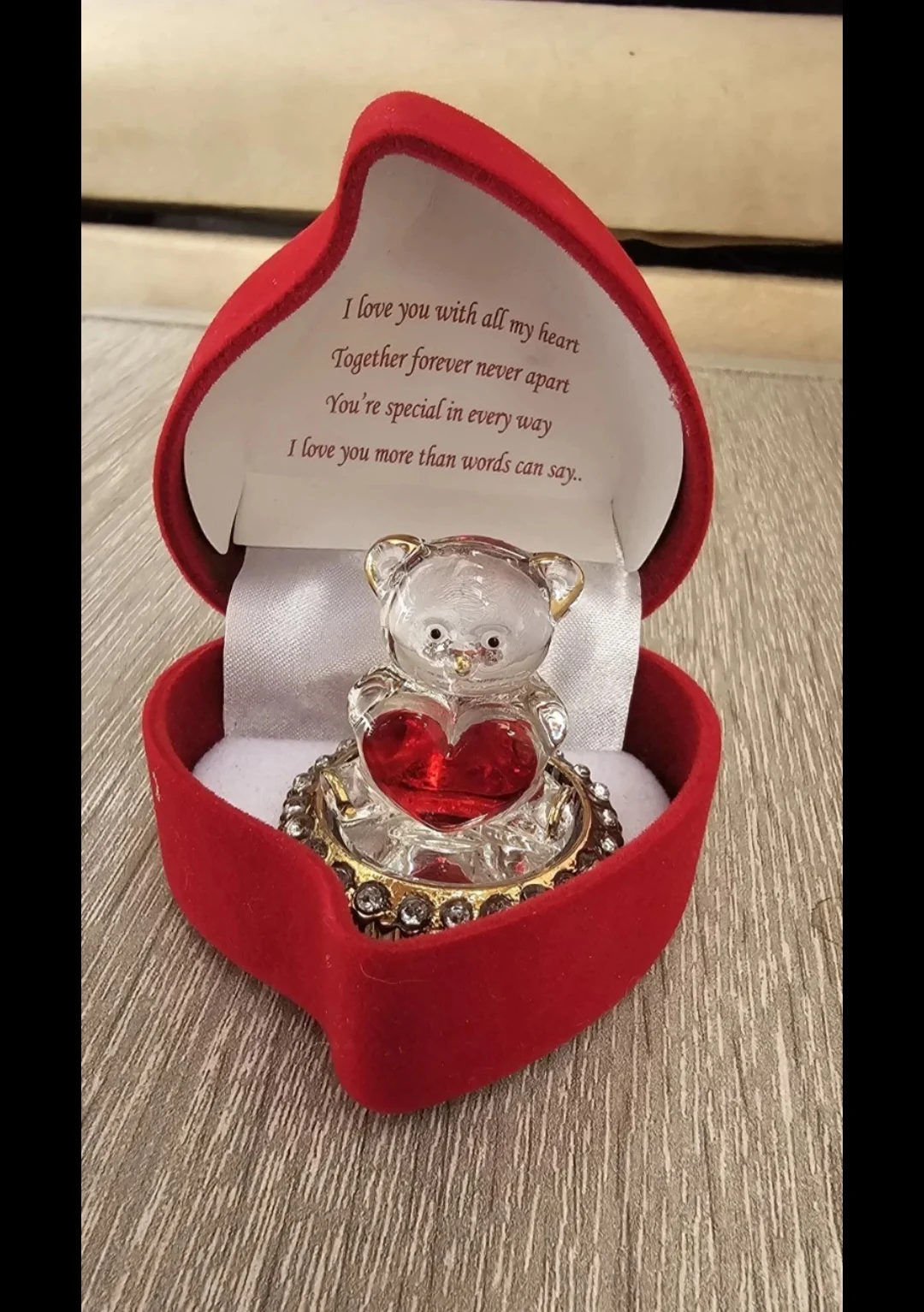 Crystal Bear Couple Figurine with Heart Decorative Ornament