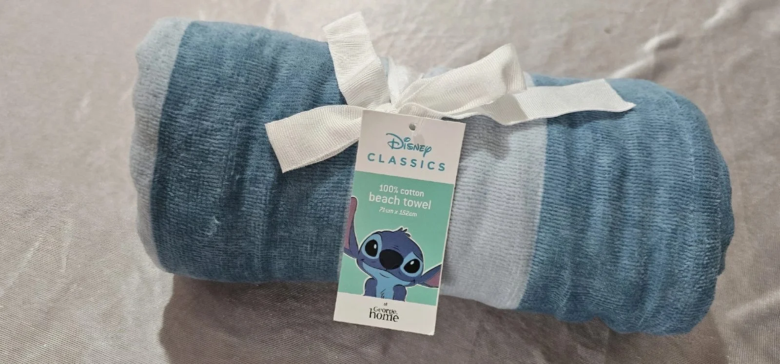 George home Disney Stitch blue striped beach towel 100% cotton