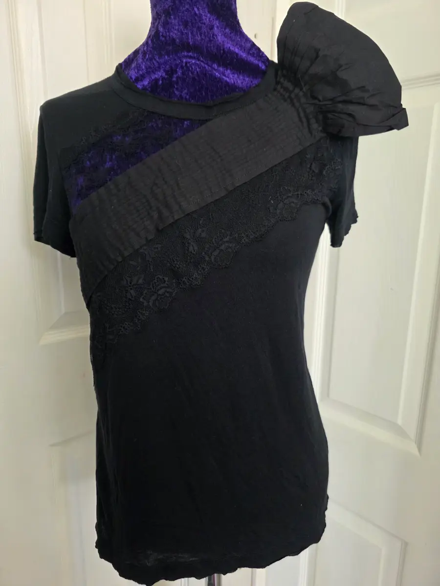 RED VALENTINO Designer Lace & Pleat Detail Top