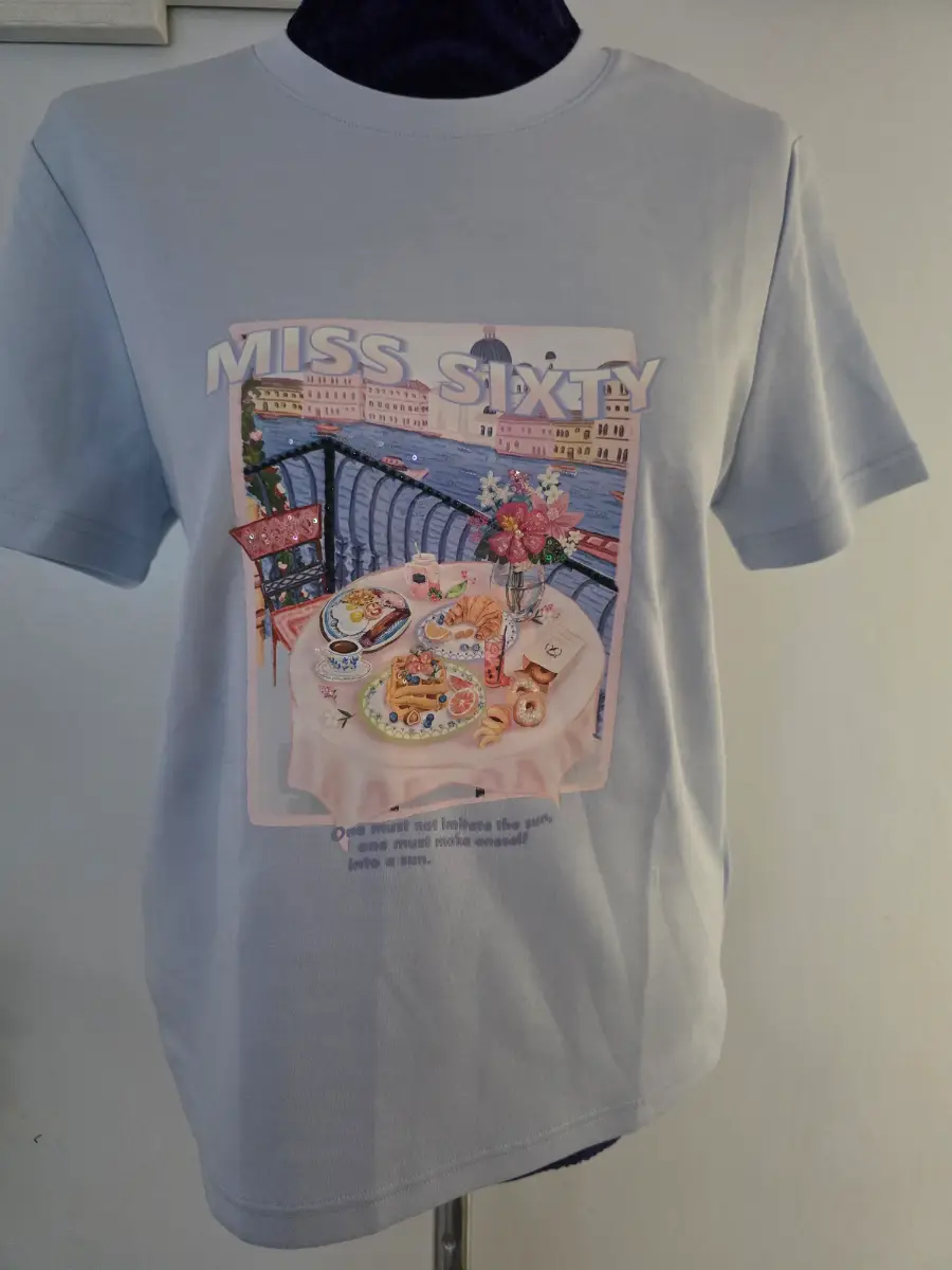 Miss Sixty Venice Breakfast Print T-Shirt - Size S