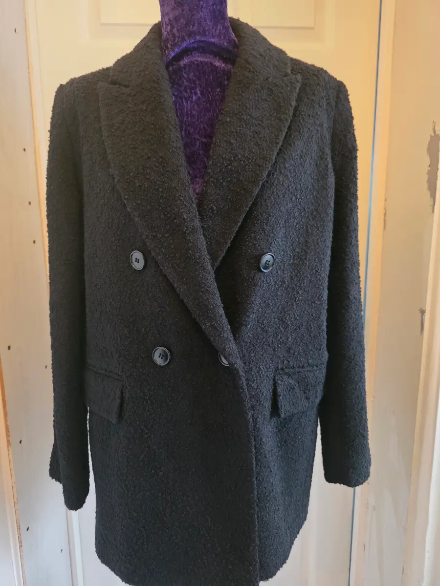Monsoon Betsy Black Bouclé Wool Blend Coat - Size UK 12