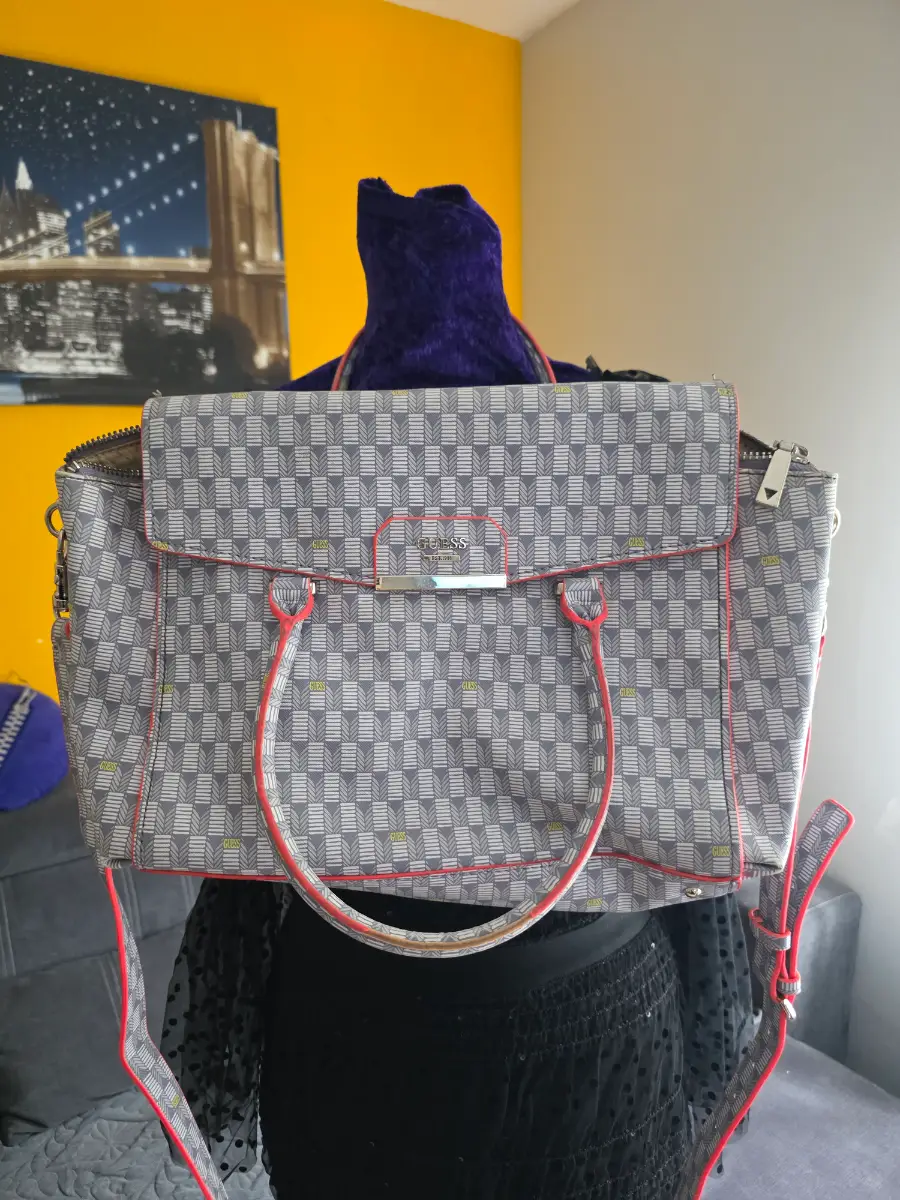 GUESS LARGE MONOGRAM SATCHEL BAG