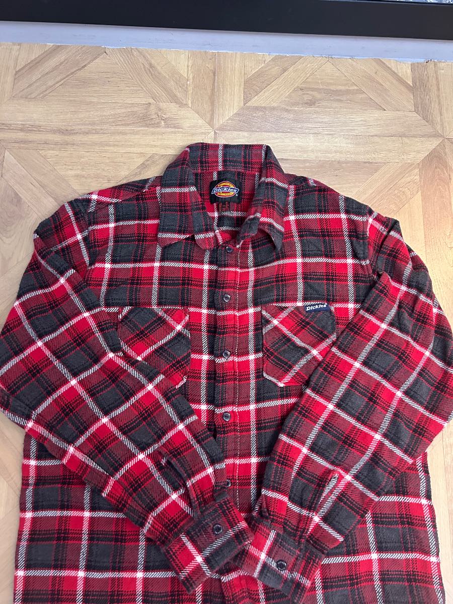 Dickies Red & Black Check Flannel Shirt | Long Sleeve Lumberjack Style | Size L