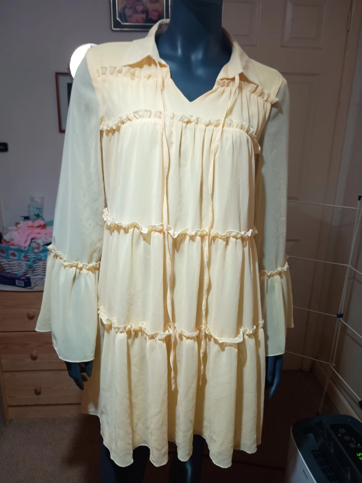 Yellow Tiered Smock Dress Size 12 Missguided