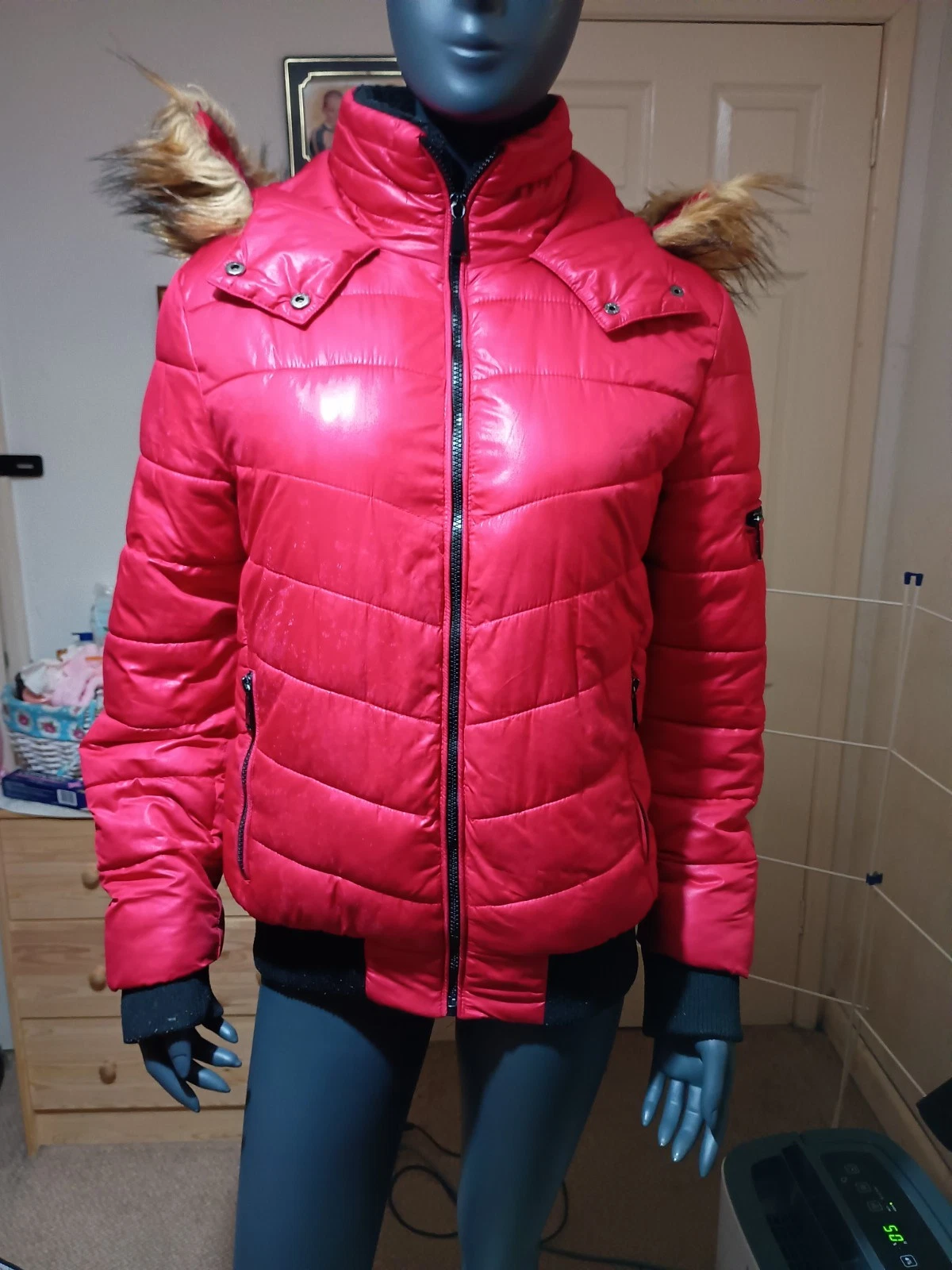 Red Fake Fur Lined Puffer Coat Size 12