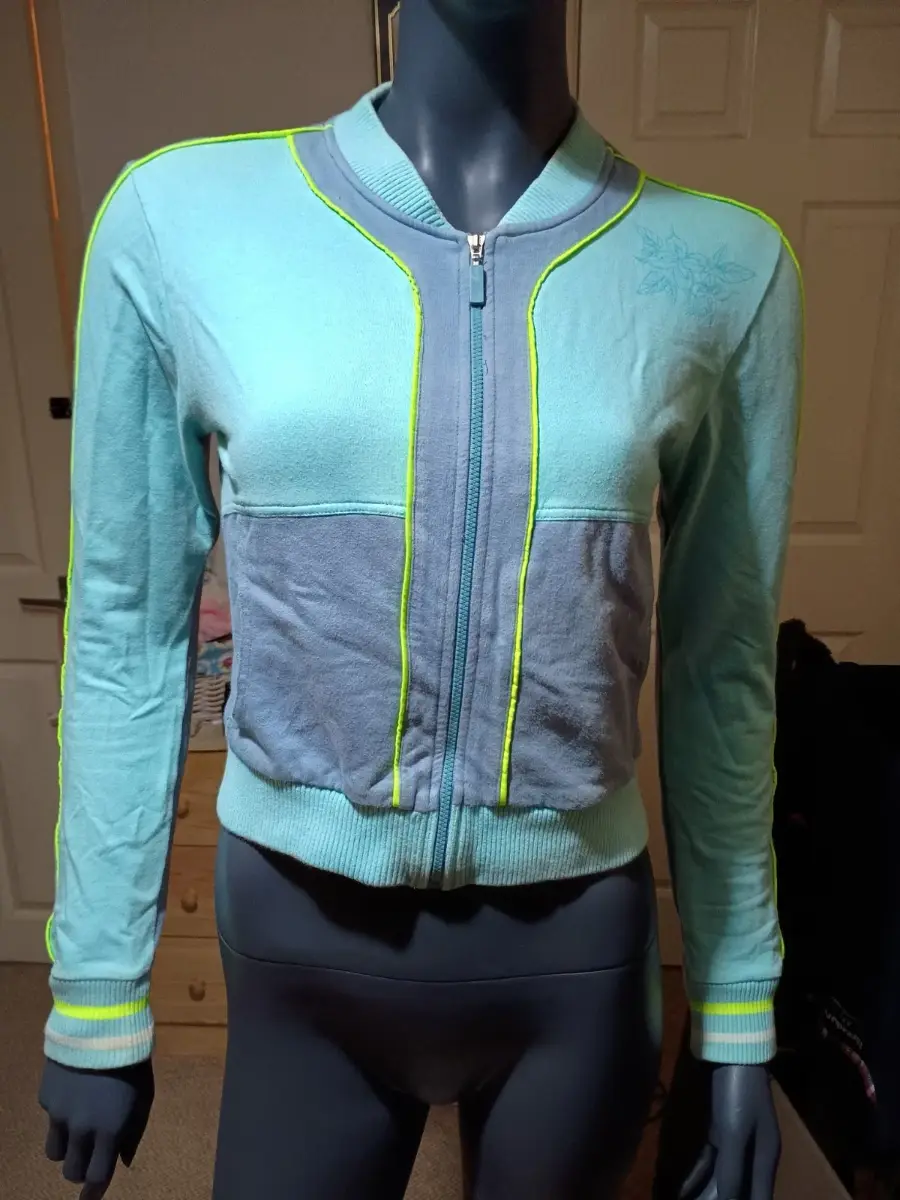 Blue And Green Cropped Zip Up Jumper Size 10 To Small 12