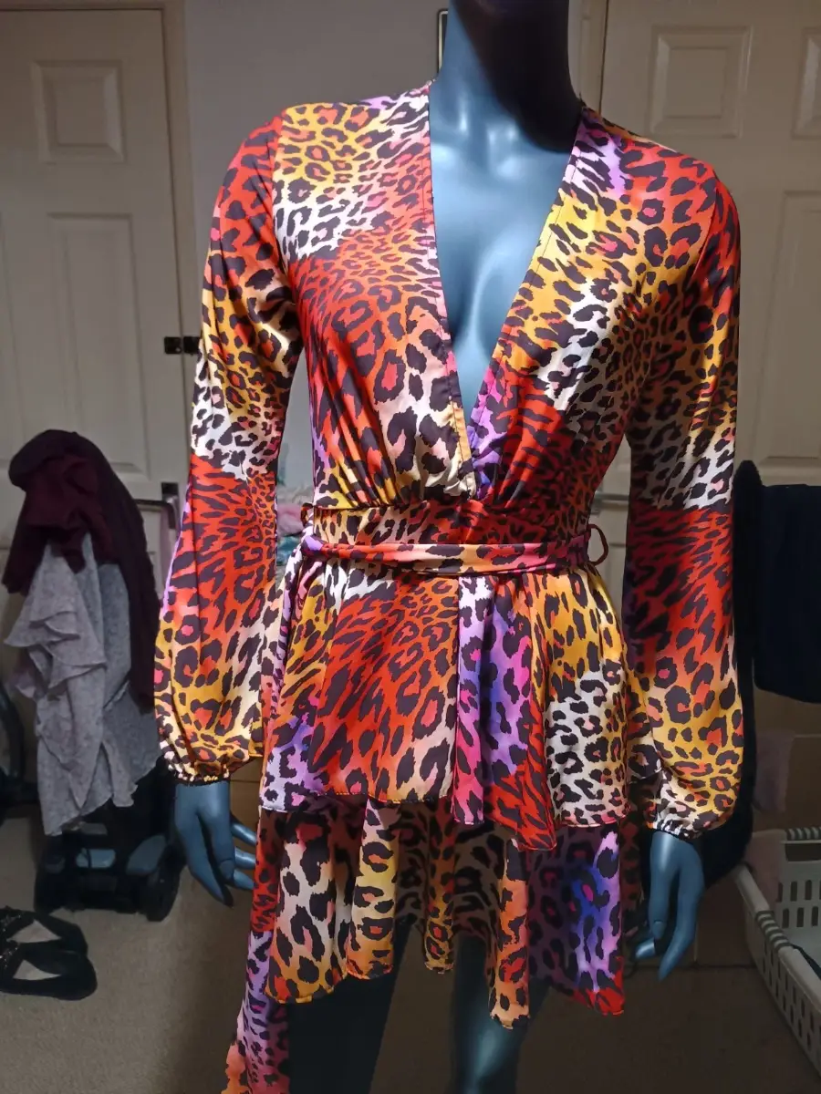 john zack ruffly animal print dress size 8
