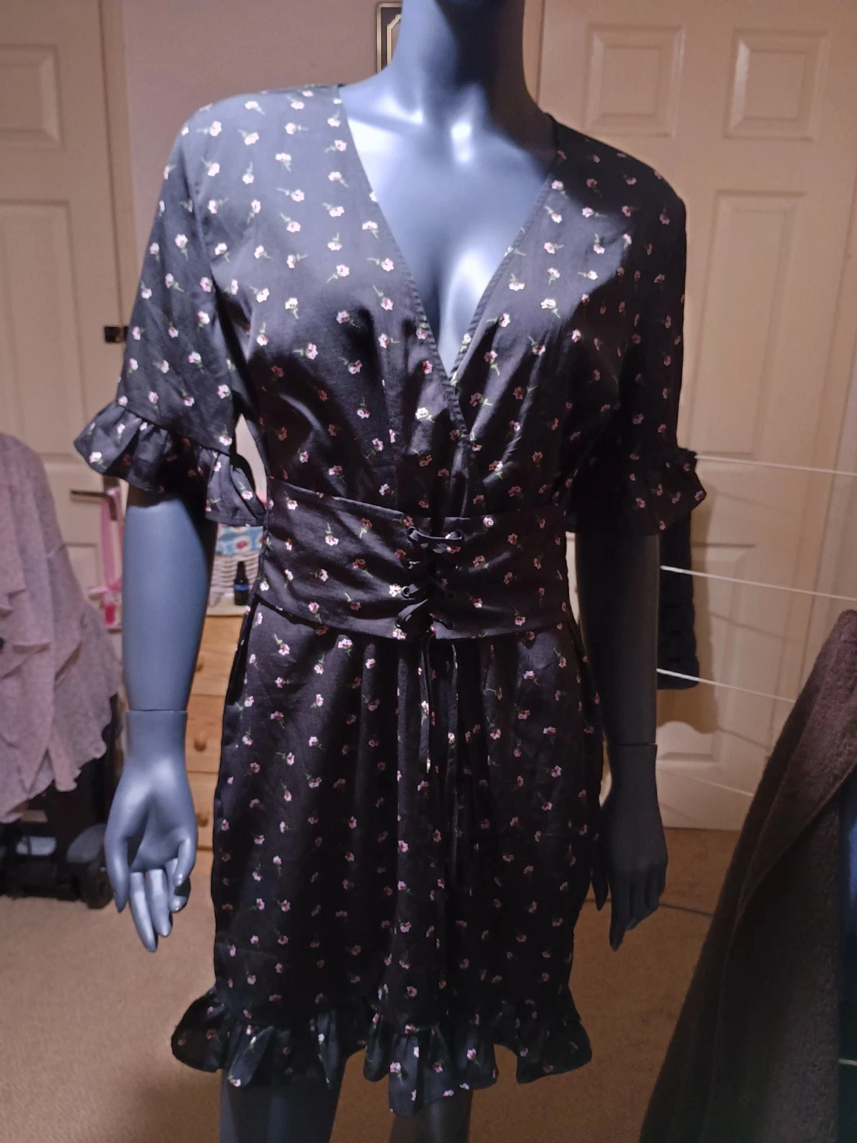 Navy Blue Floral Print Dress Size 12 - 14