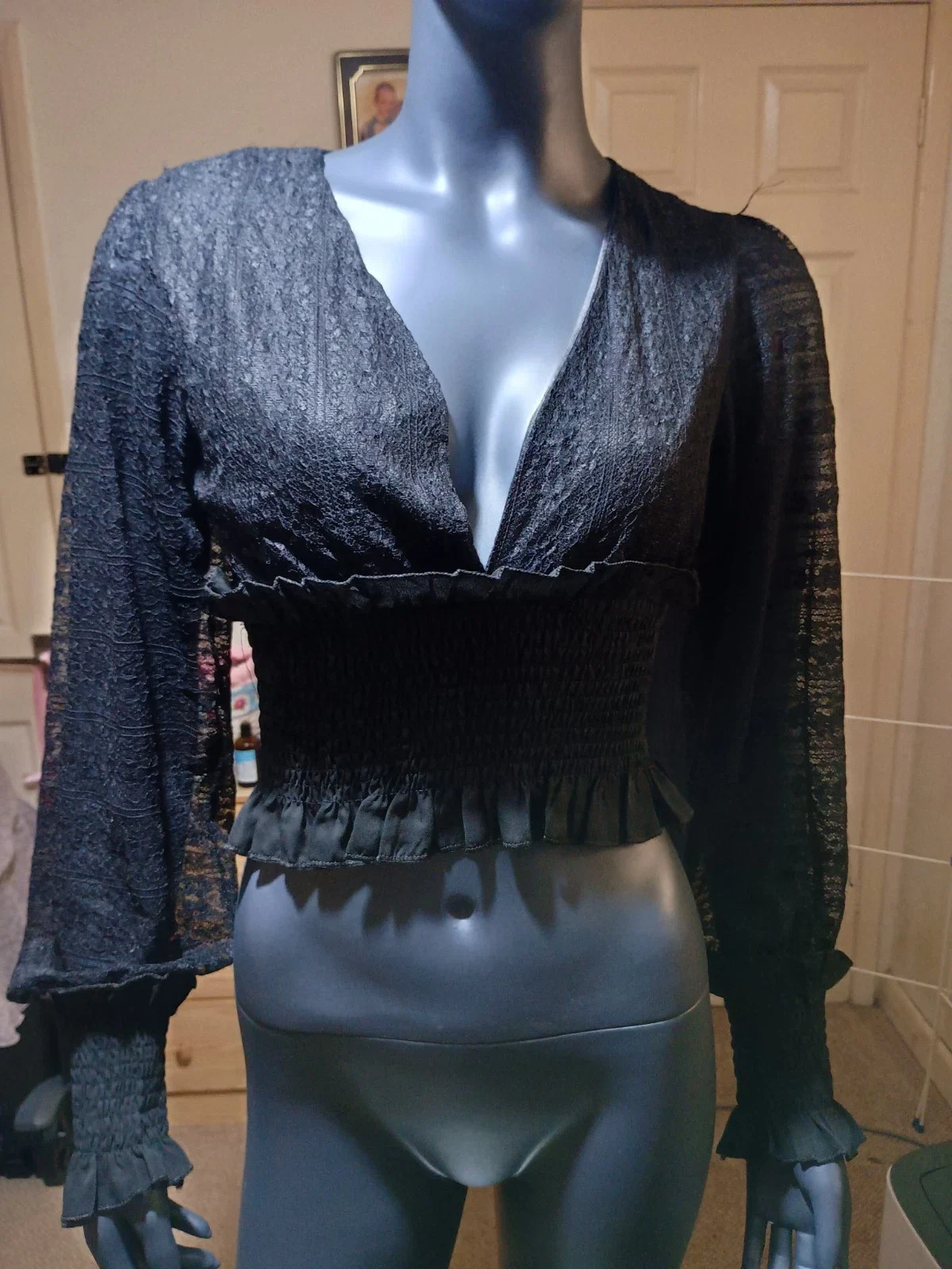 lace open crop top size 10-12 boohoo nwt