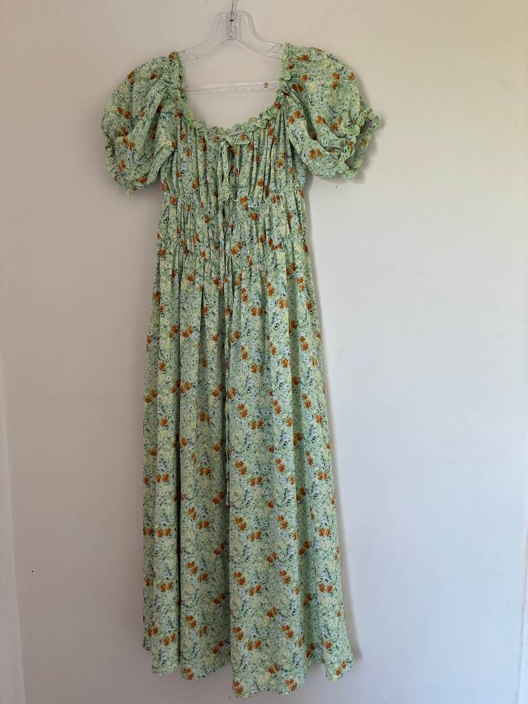 GREEN FLORAL LONG SUMMER DRESS SIZE 8-10