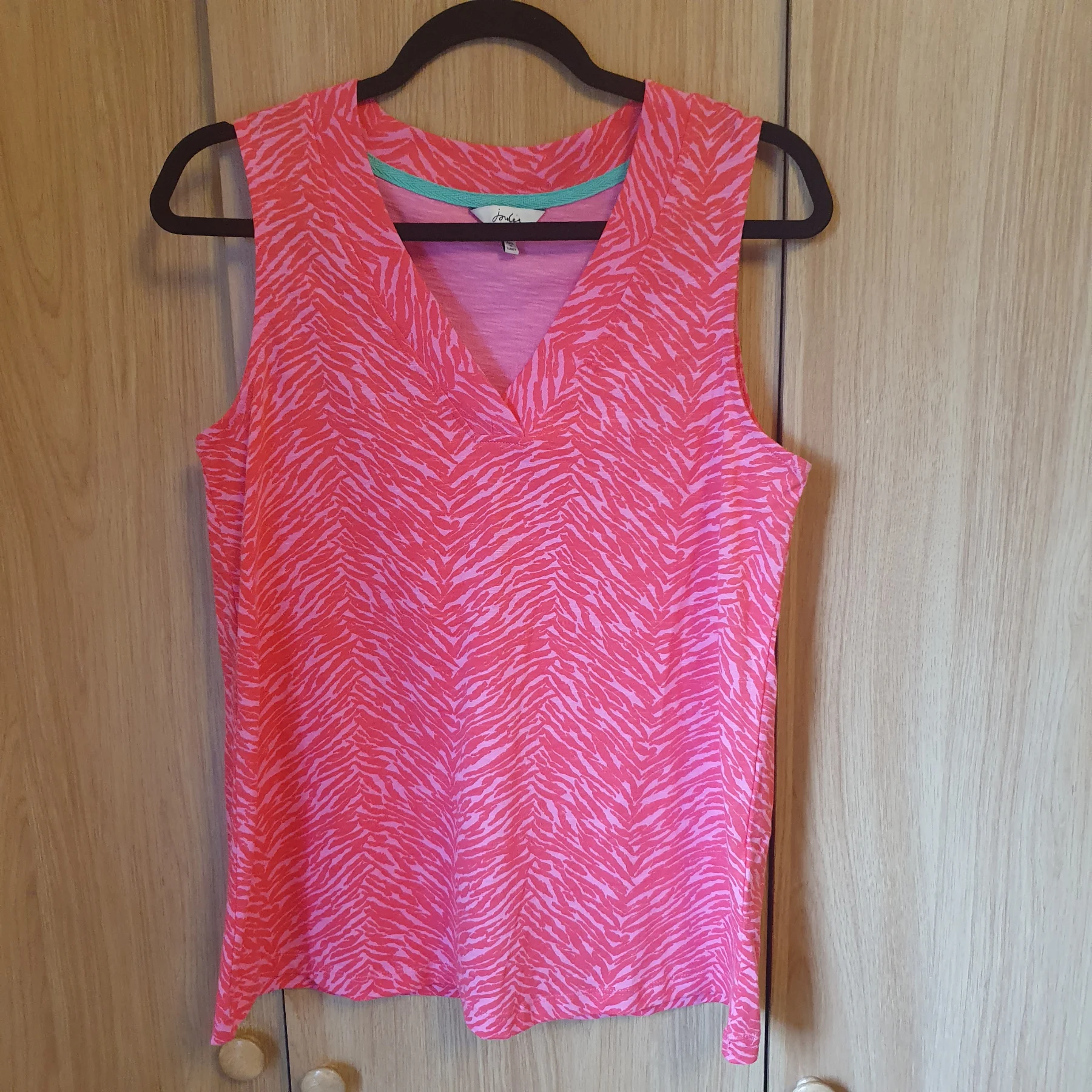 Joules Vest Top 100% Cotton Zebra Print Bright Colourful Bold Casual Size 8 Pink