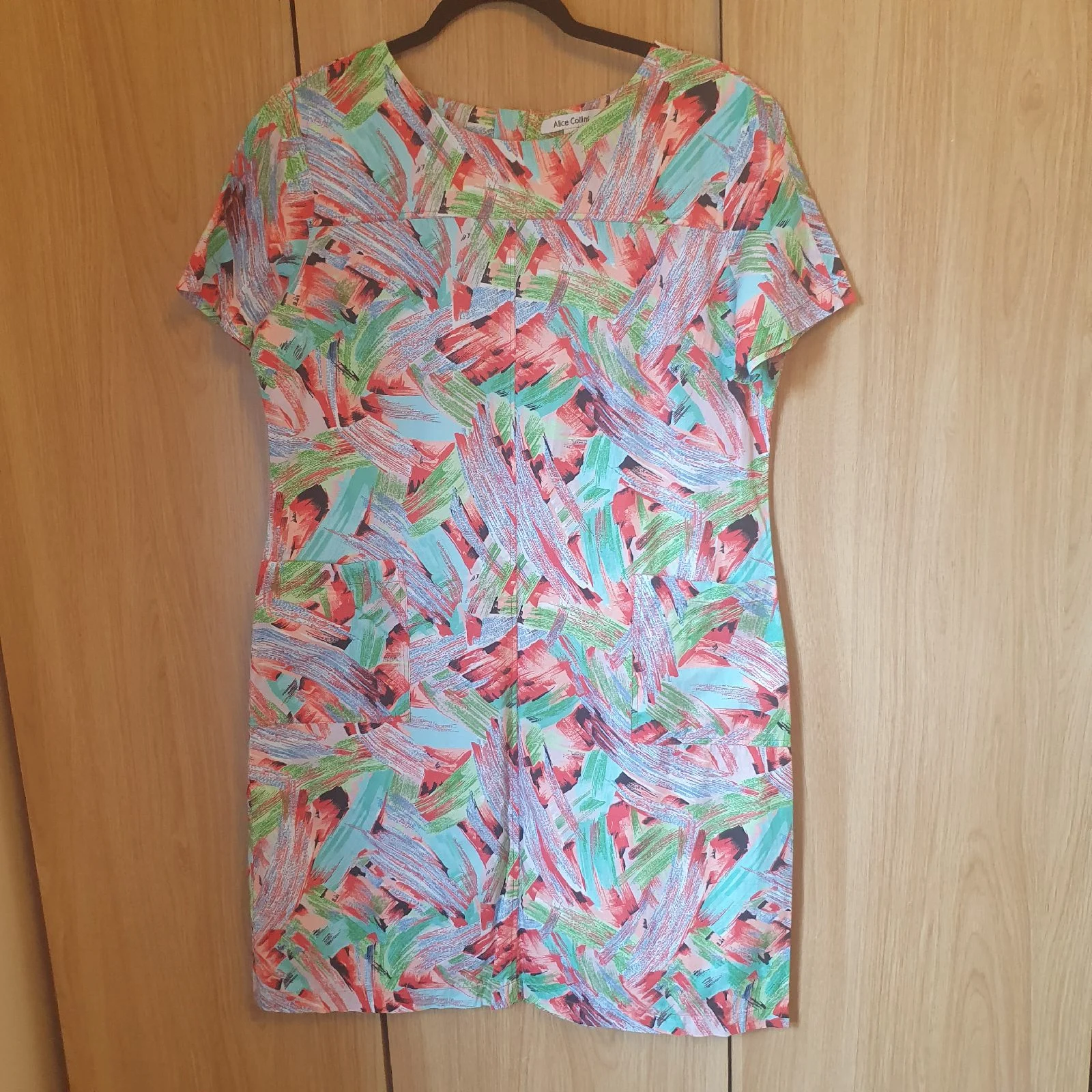 Alice Collins Shift Dress 100% Cotton Abstract Artsy Colourful Size 14 Multi