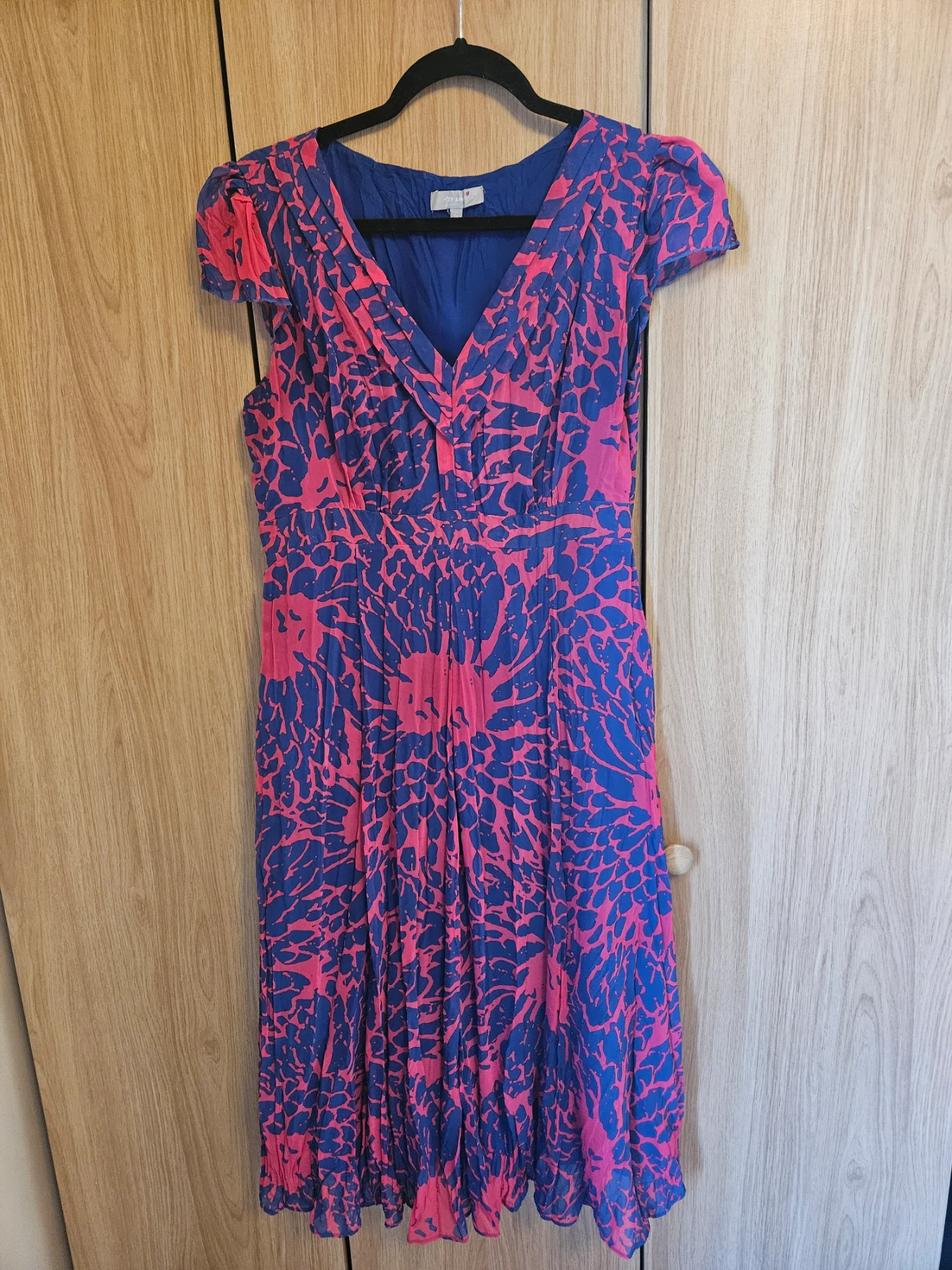 Per Una Fit & Flare Dress Dopomine Dressing Boho Bold Floral Size 14 Pink Blue