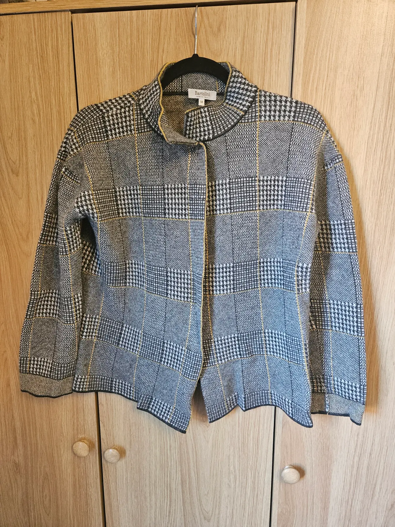 Bartolini Check Cardigan Merino Wool Dark Academia Preppy Size M UK 10 12 Grey