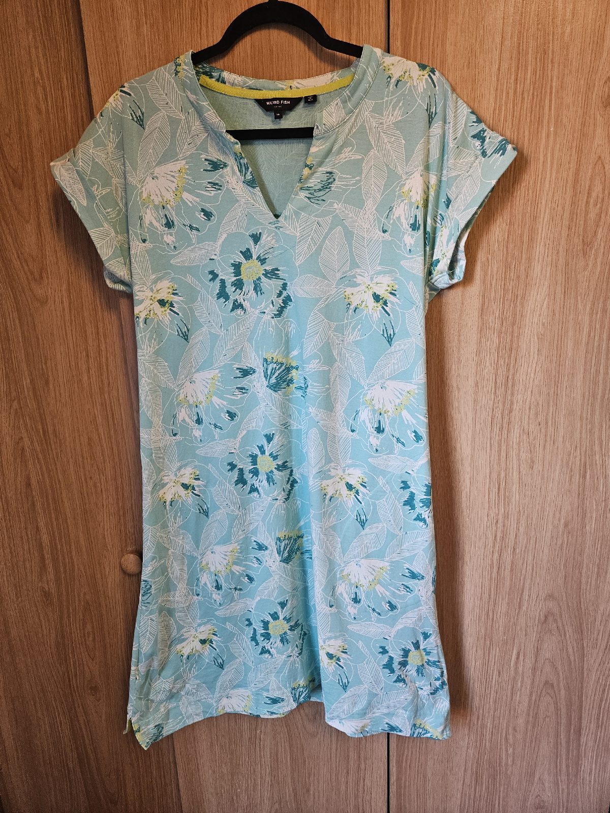 Weird Fish Jersey Tunic Dress 100% Cotton Casual Coastal Summer Size 14 Green