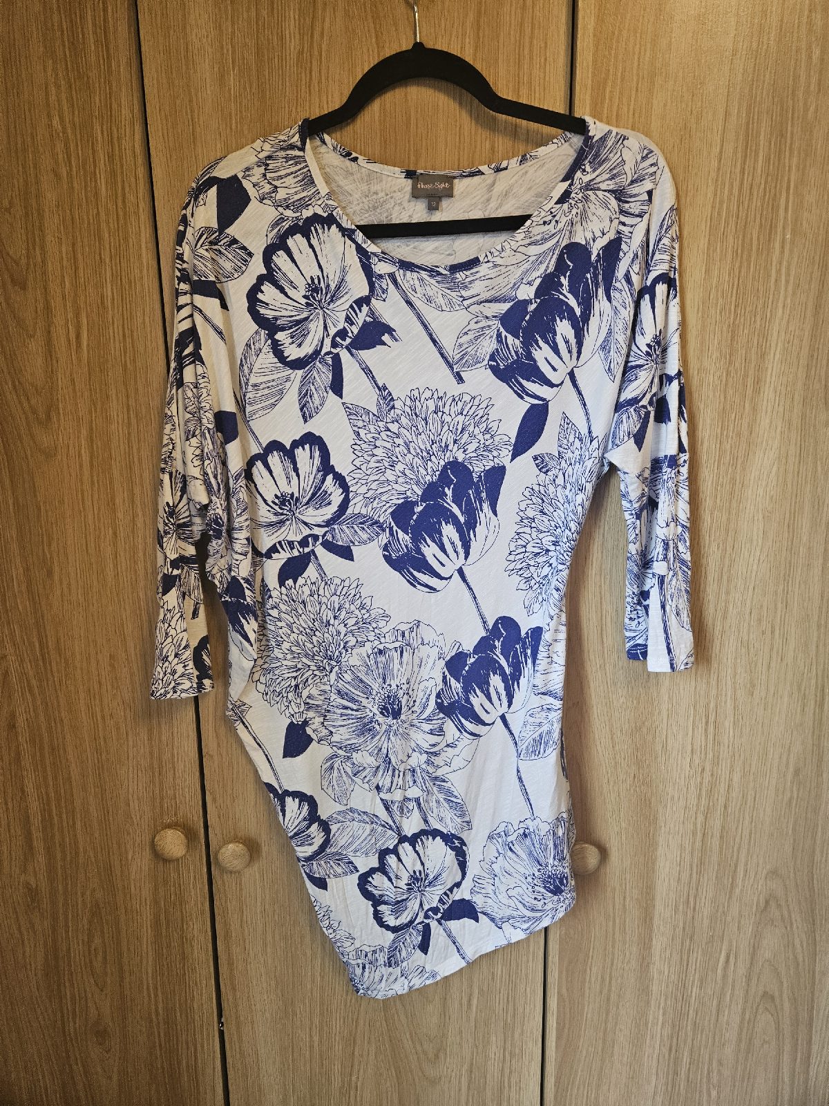 Phase Eight Asymmetric Longline Top Cottagecore Toile De Jouy Size 12 Blue White
