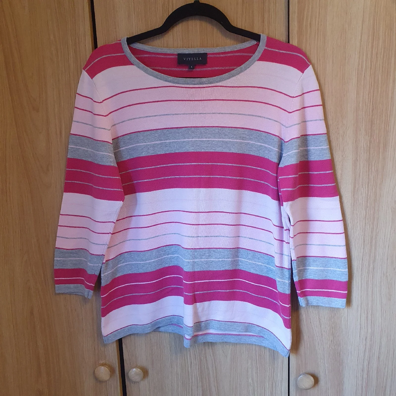 Viyella 100% Cotton Jumper Striped Casual Classic Preppy UK Size 14 16 Pink