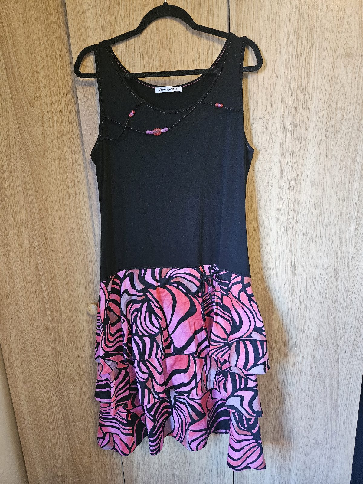 Christine Laure Dress Y2K Retro Abstract Whimsical Indie Size 12 Black Pink