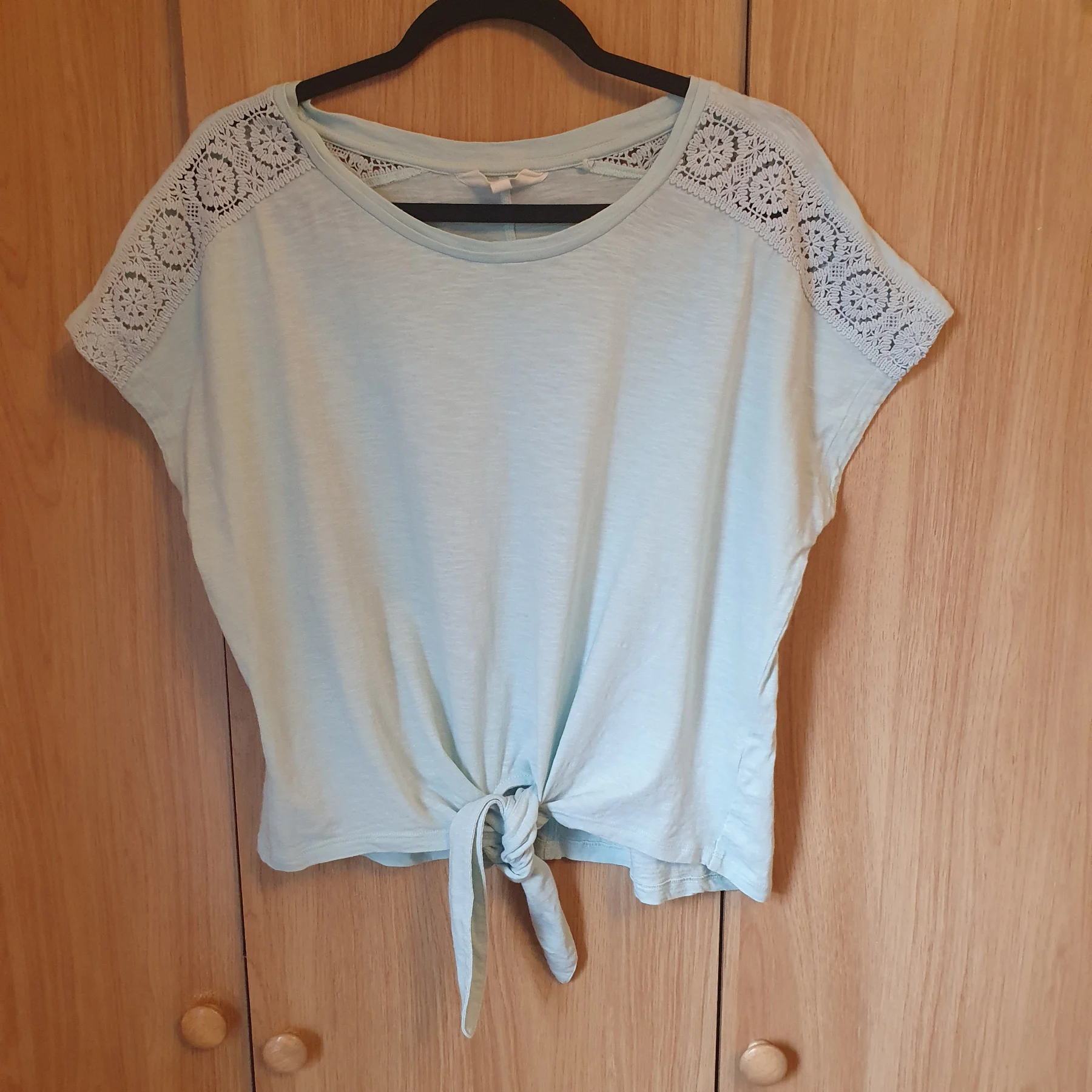 Fatface Tie Front T-Shirt 100% Cotton Cropped Embroidered Casual Size 10 Blue