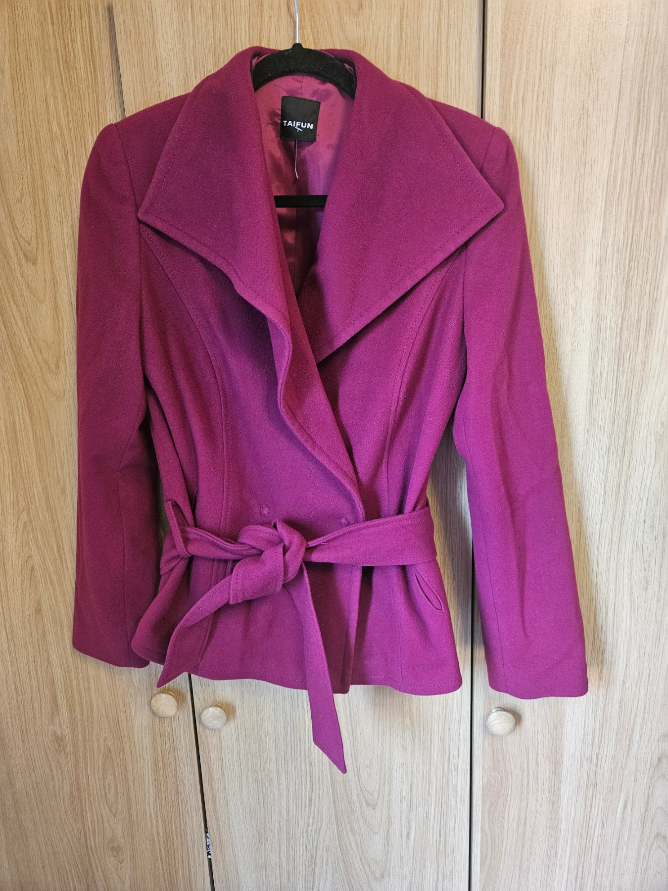 Taifun Double Breasted Coat Wool Blend Old Money Power Dressing Size 10 Purple
