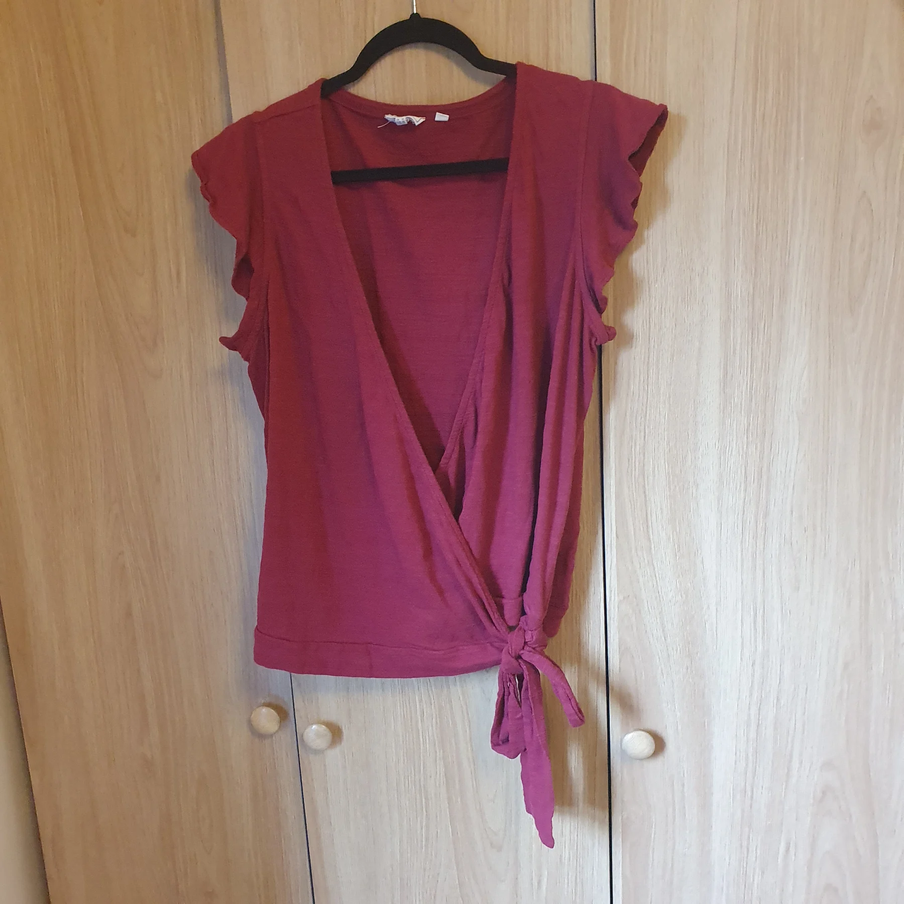 Fatface Wrap Top 100% Cotton Romantic Balletcore Boho Chic Size 16 Burgundy