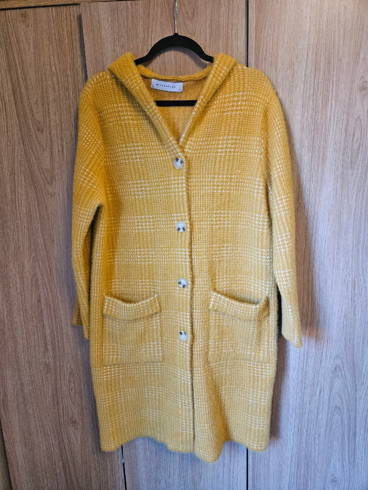 Rino & Pelle Longline Hooded Cardigan Cosy Preppy Fluffy Academia UK 12 Mustard