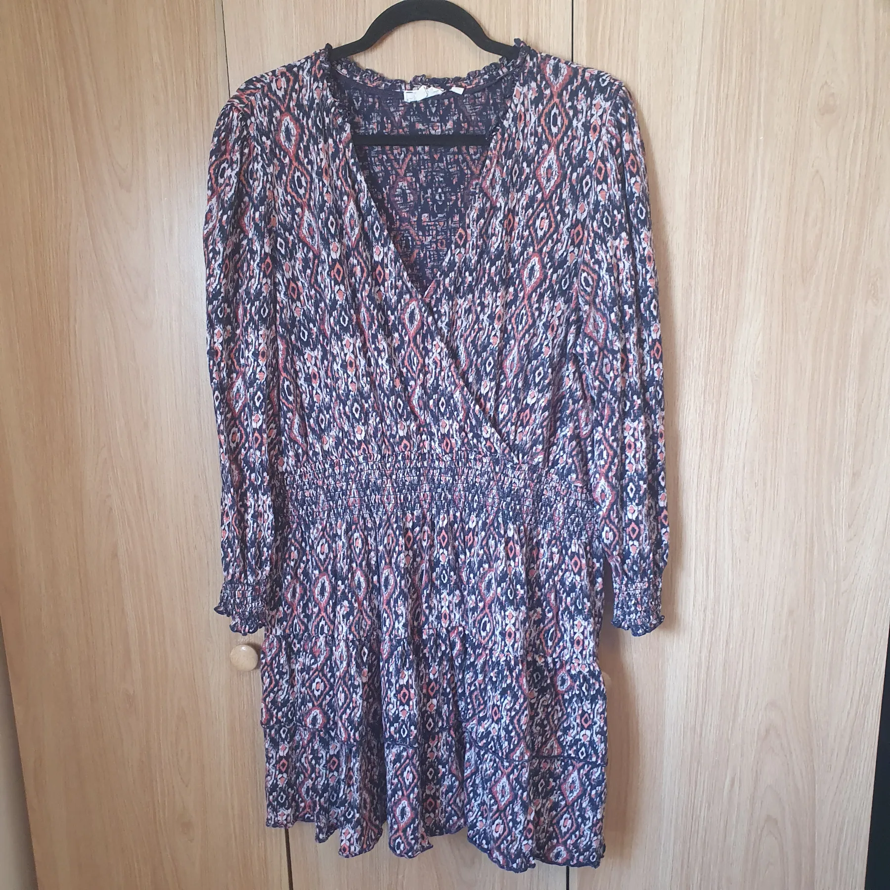 FatFace Dress Cotton Modal Blend Geometric Abstract Casual Boho Size 18 Navy