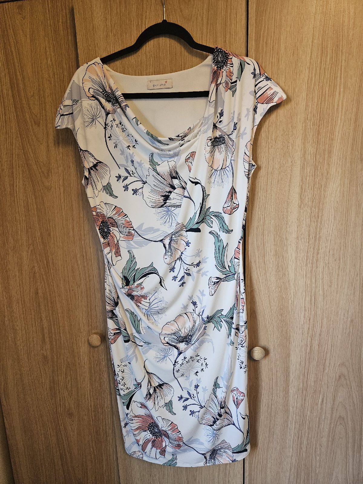 Per Una Bodycon Ruched Dress Floral Romantic Botanical Etheral Size 12 White