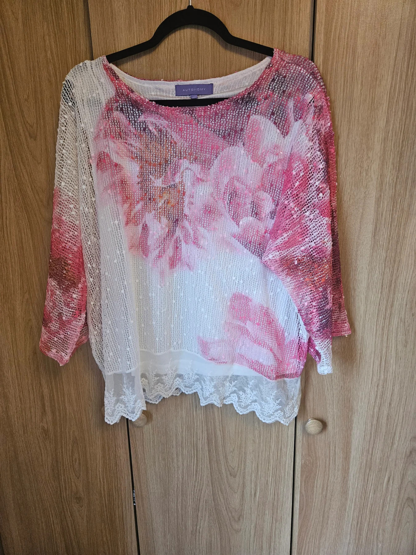 Autonomy Knit Overlay Top Grandmacore Cottagecore Coquette Size M White Pink