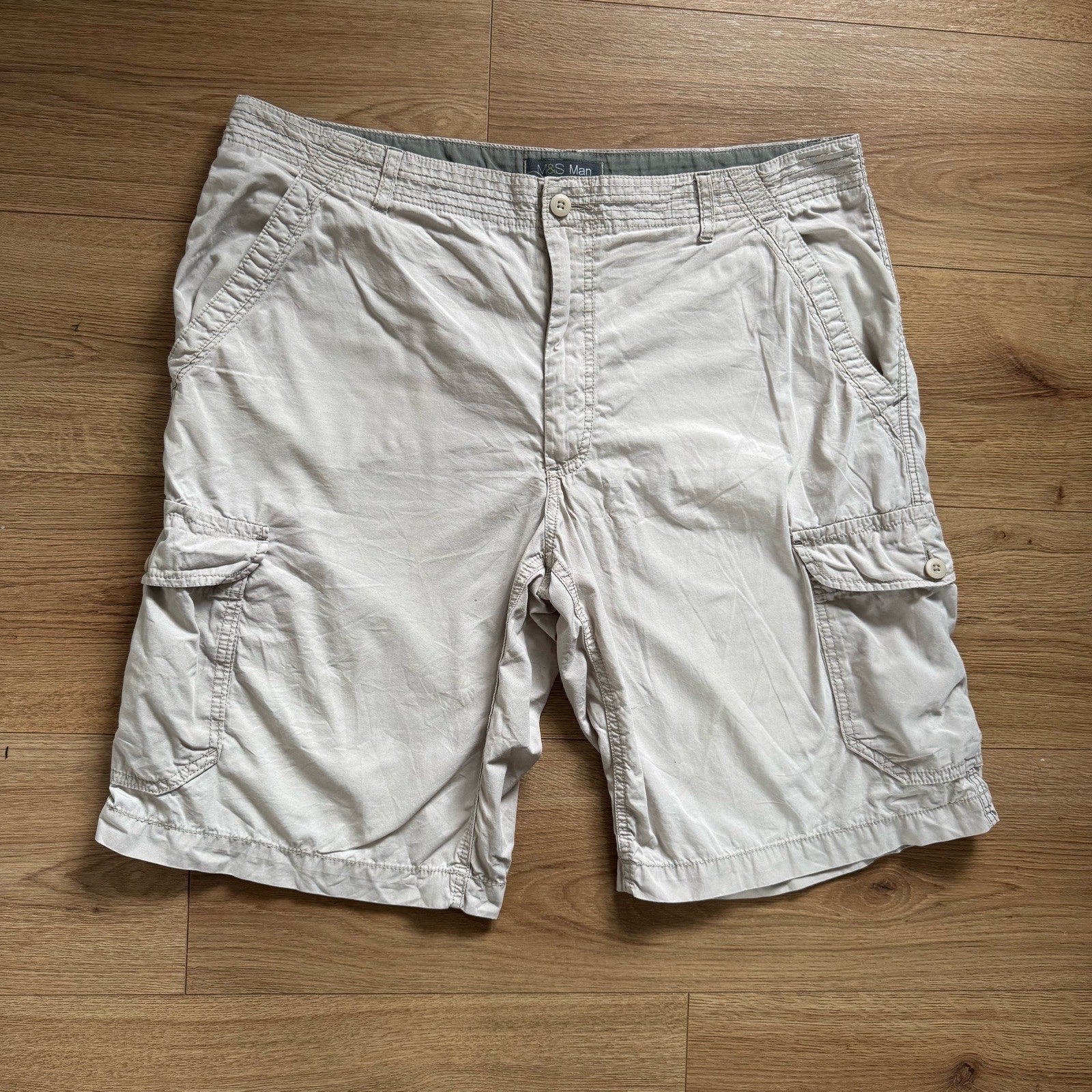 M&S Man Beige / Stone Cotton Cargo Utility Shorts W38