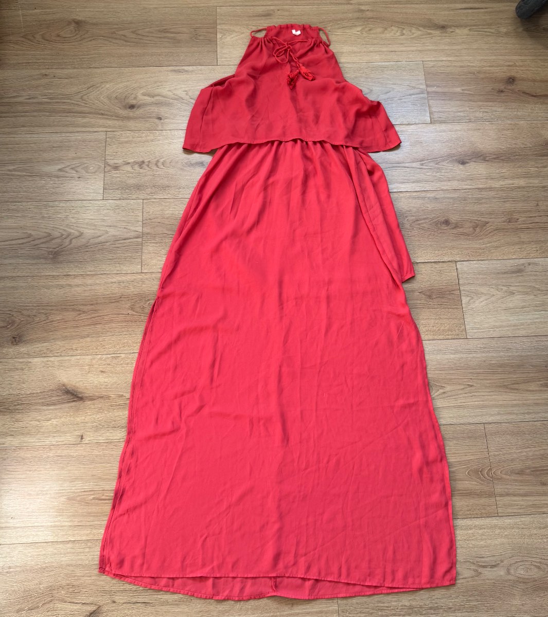ONLY Vibrant Red Halter Neck Maxi Dress - Size 8 Summer Wedding Guest Boho Floaty