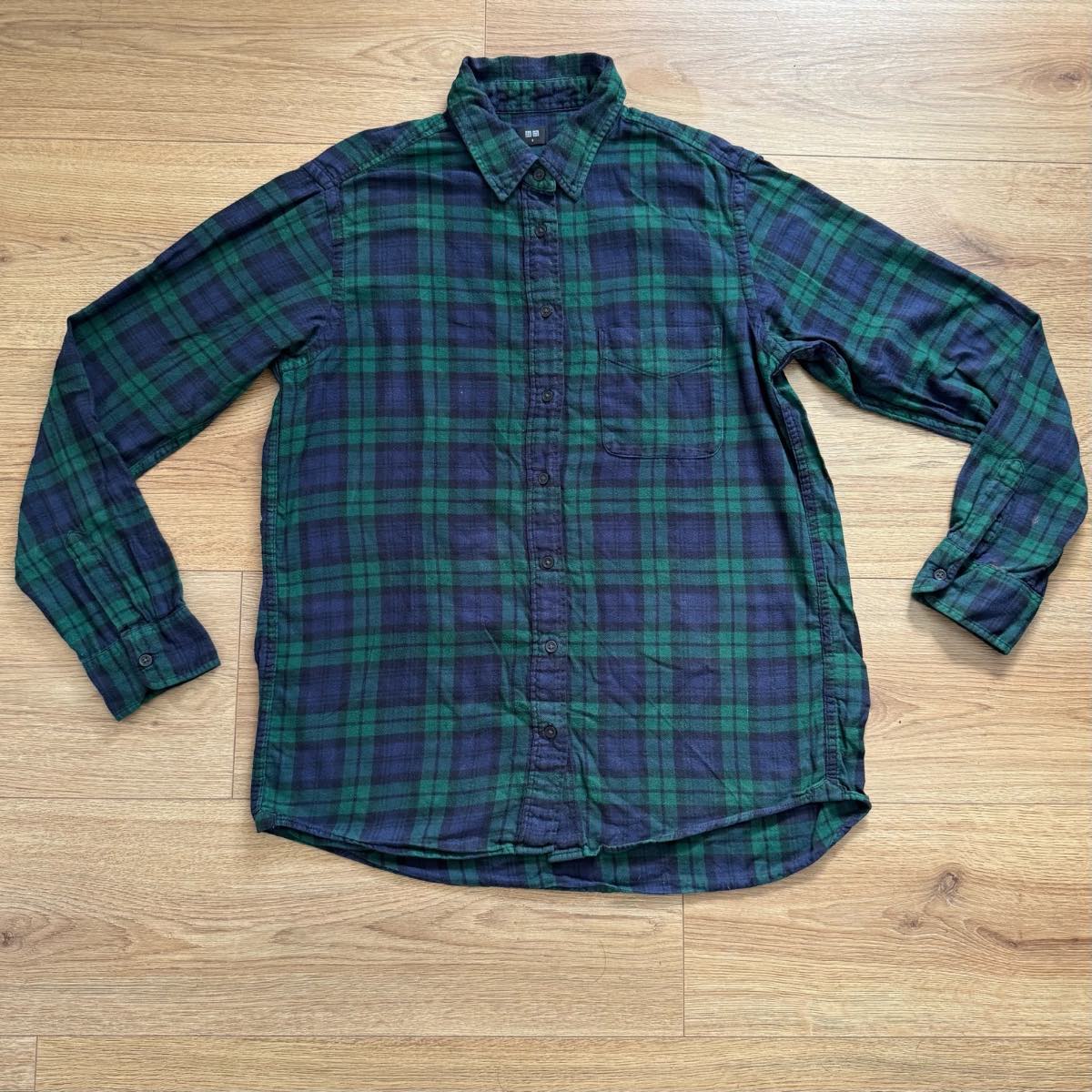 Uniqlo Cotton Green Navy Black Watch Tartan Plaid Flannel Shirt Size S