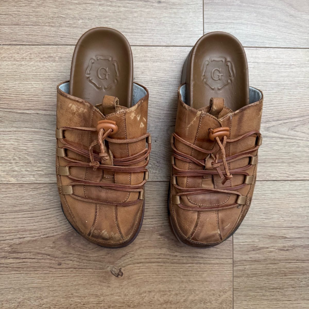 Grenson Tan 75 Sneaker Mules Leather Toggle Chunky Slip On Sandals UK Size 8